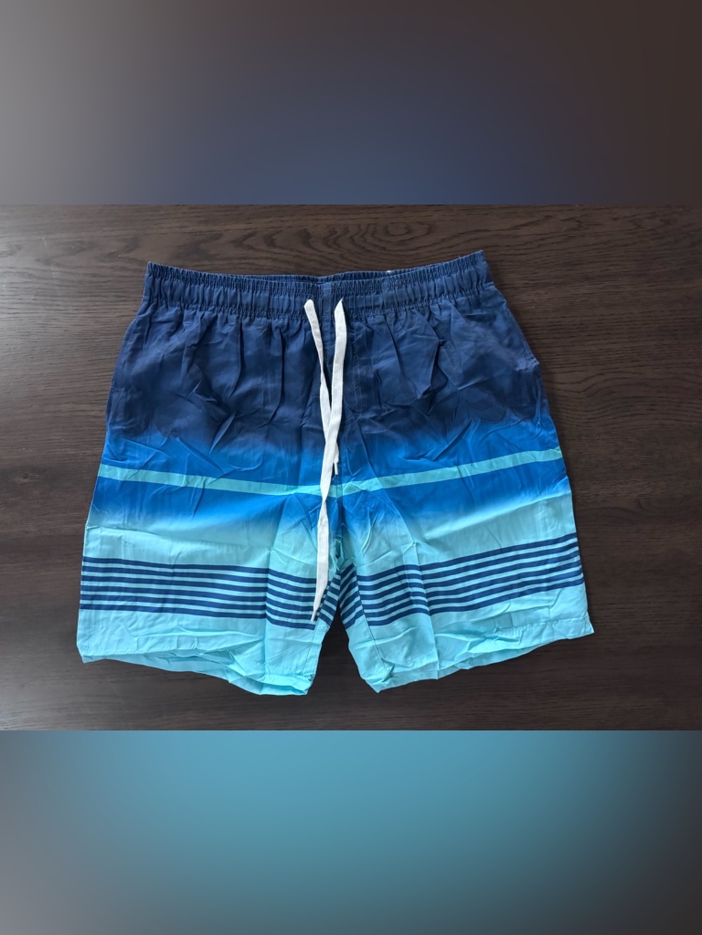 BRAND NEW Men's Medium Blue Ombre Stripe Swim Trunks